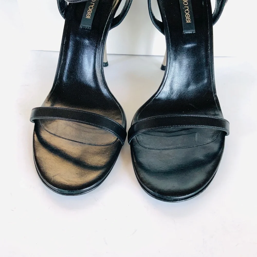 Sergio Rossi black  silver stiletto sandals heels 37.5